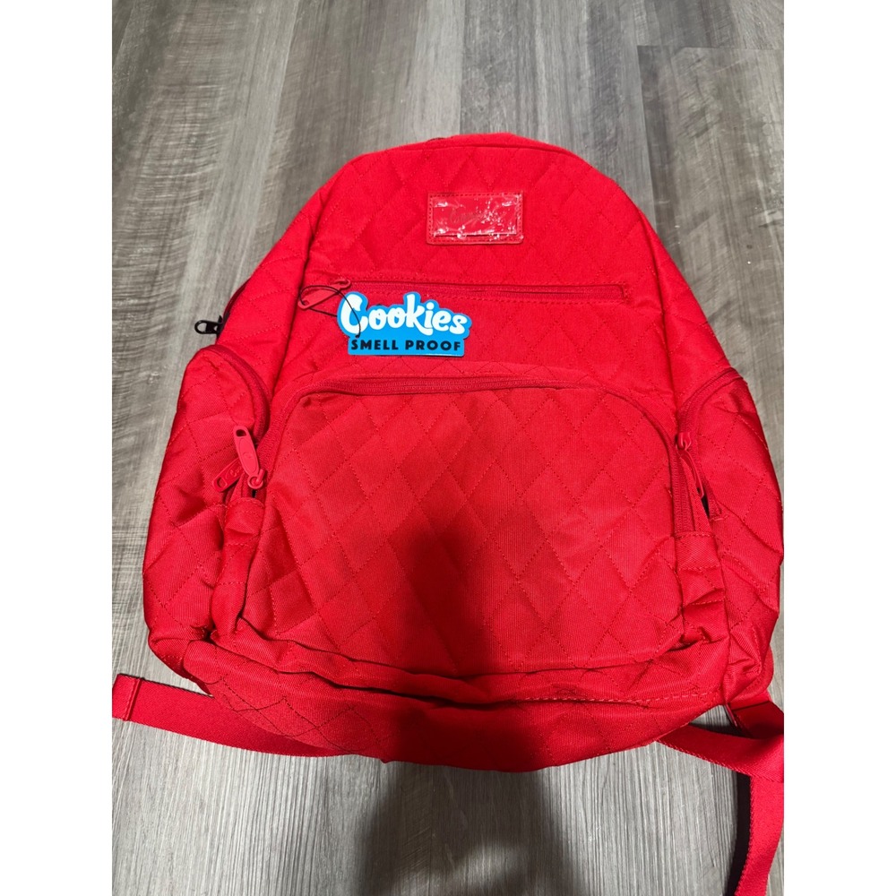 Cookies Smell Proof Quilted Backpack Red Diamond Stitch Laptop Bag